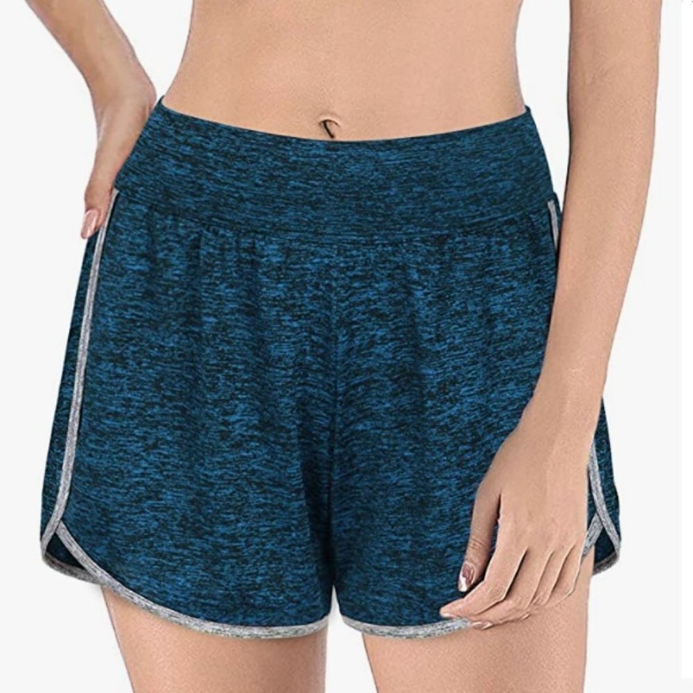 Banded Waist Workout Running 2 in1 Shorts with Liner Inner Pockets, XL